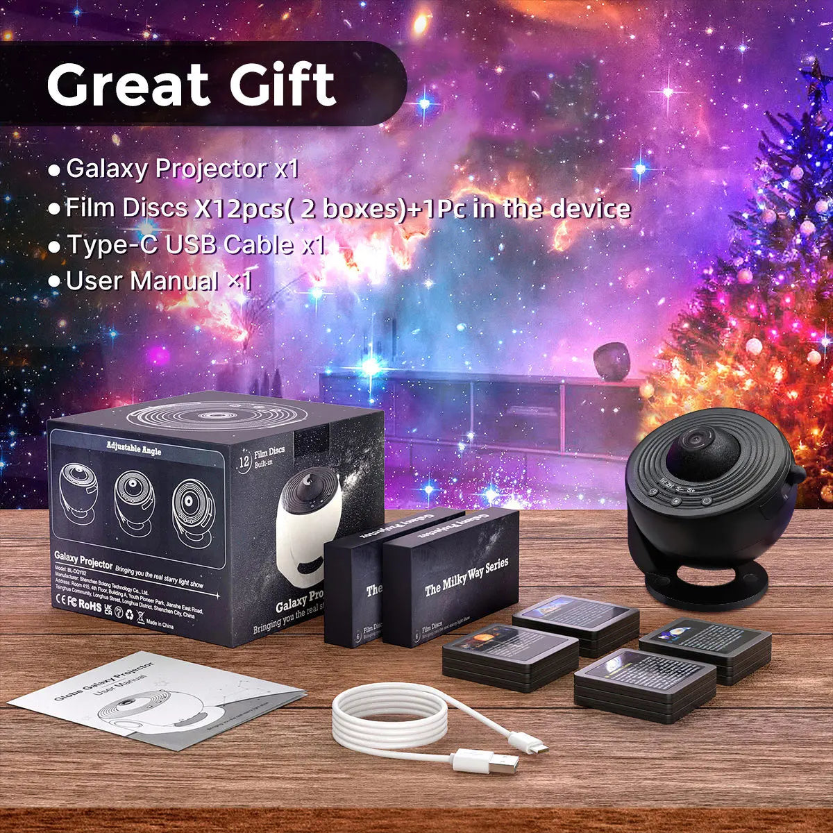 Galaxy Star Projector 2026 - LED Nebula Night Light - Bluetooth Speaker - Remote Control - Timer