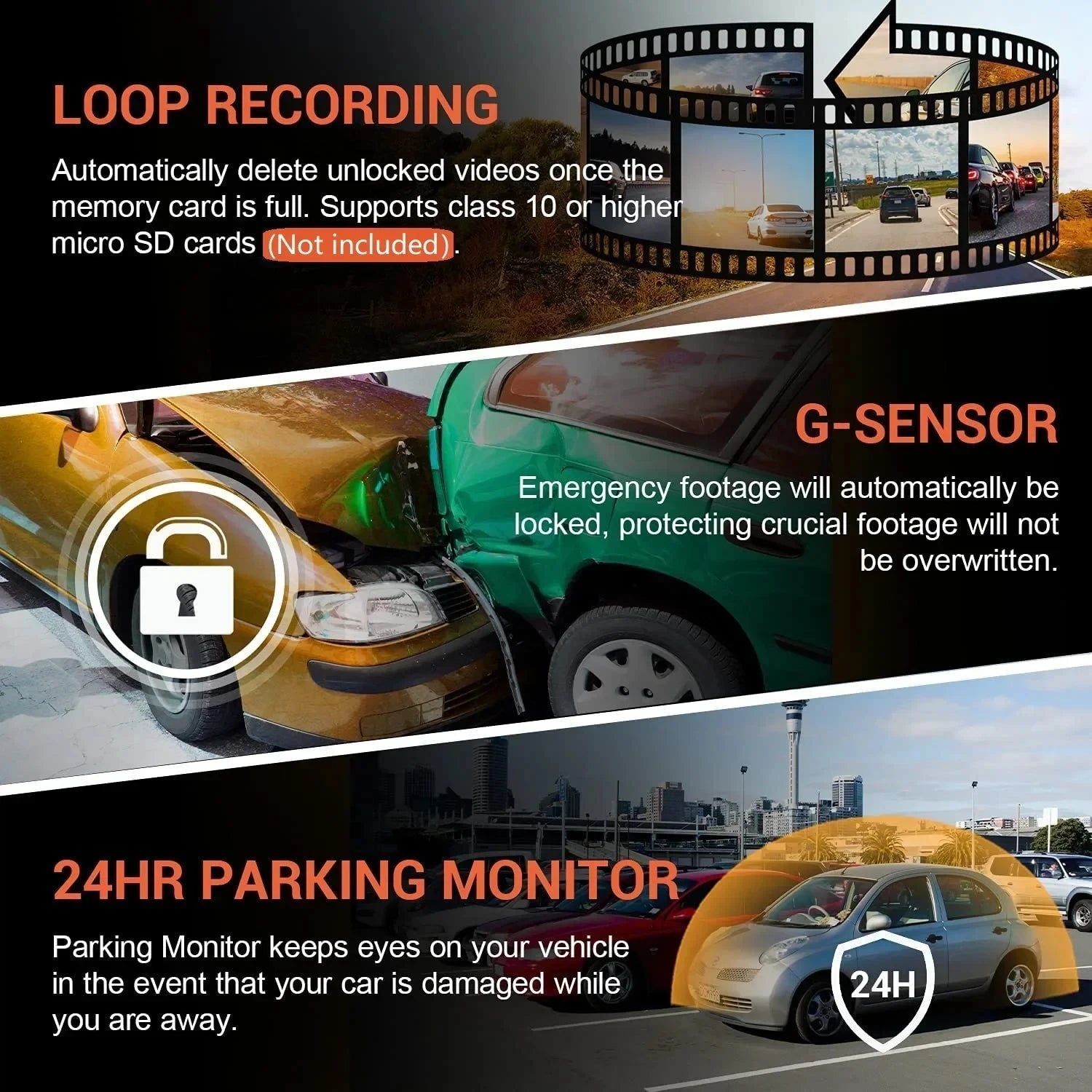 Dual Lens Dash Cam 2026 - 1080P Front & Rear - Night Vision - G-Sensor - Loop Recording - Parking Monitor