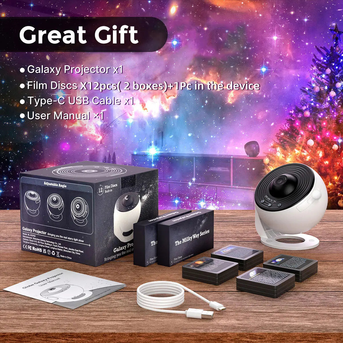 Galaxy Star Projector 2026 - LED Nebula Night Light - Bluetooth Speaker - Remote Control - Timer