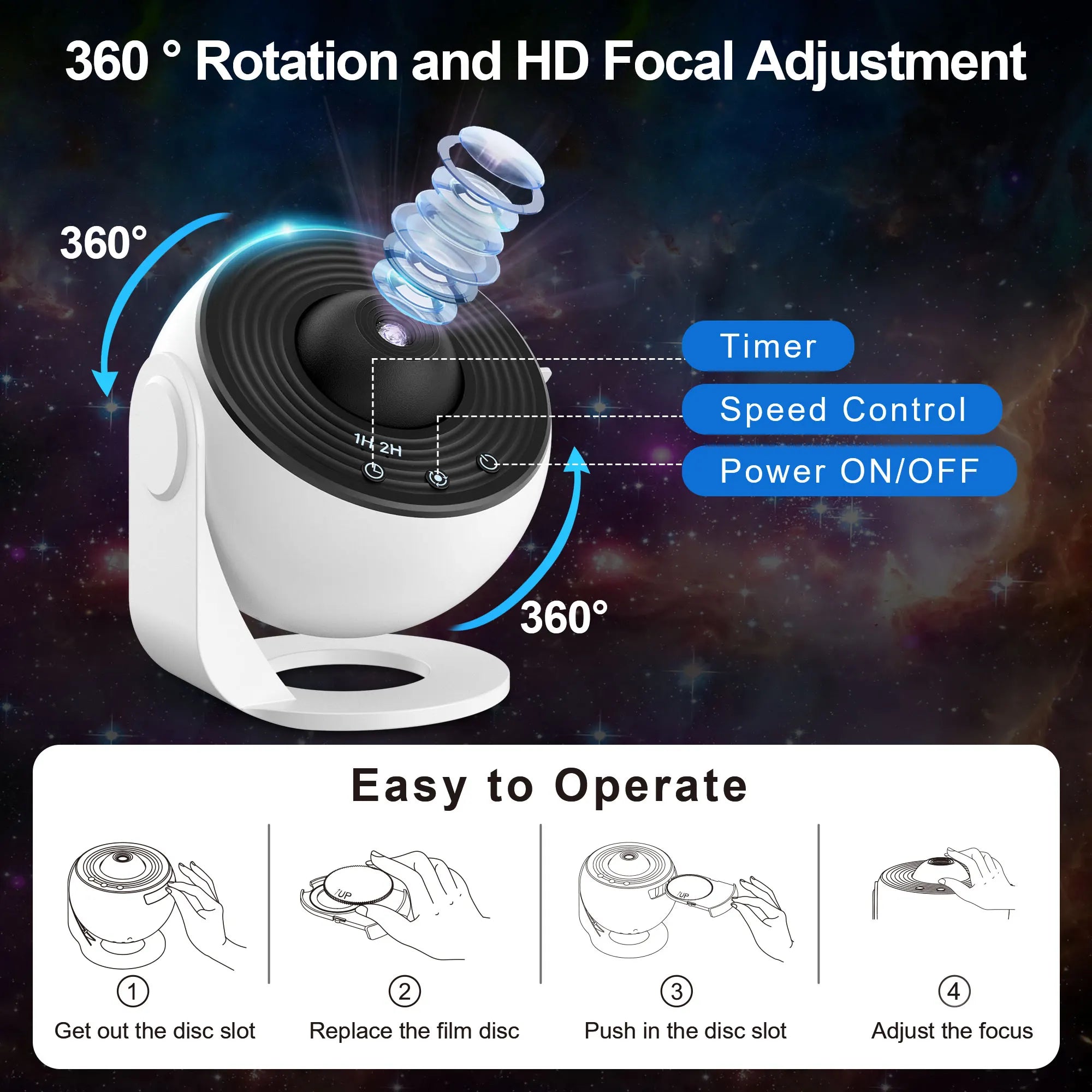 Galaxy Star Projector 2026 - LED Nebula Night Light - Bluetooth Speaker - Remote Control - Timer