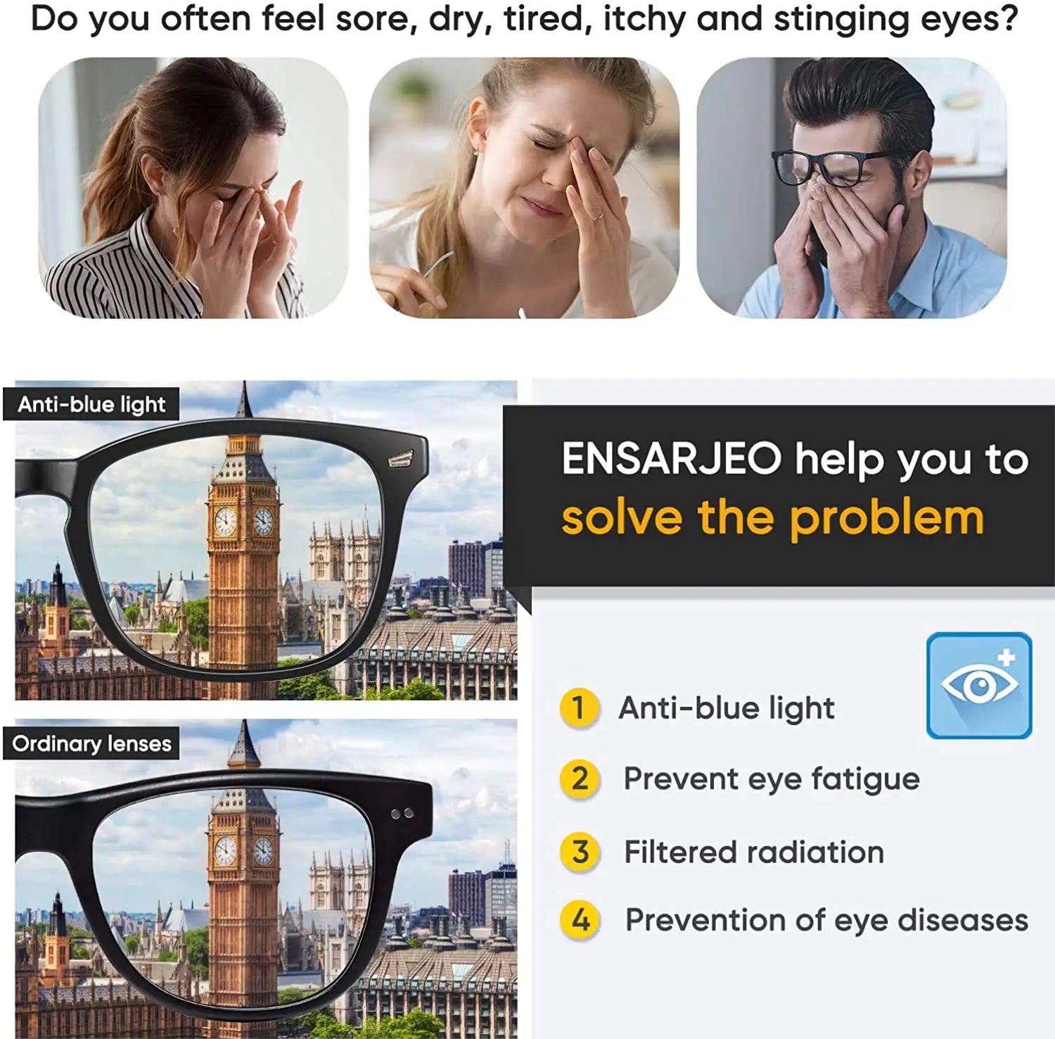 Blue Light Blocking Glasses 2026 - Anti Eye Strain - Computer Gaming Glasses - UV Protection